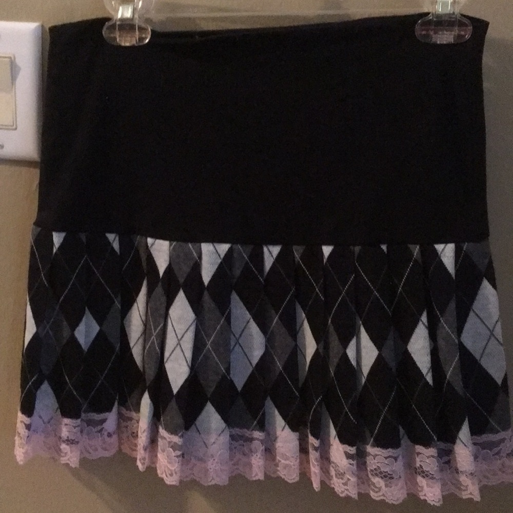 Tempted skirl girl black plaid with pink lace